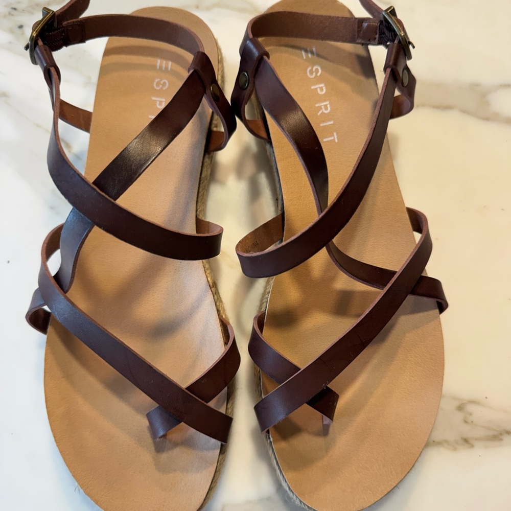 Esprit Women's Dark Brown Multi-Strap Leather Sandals